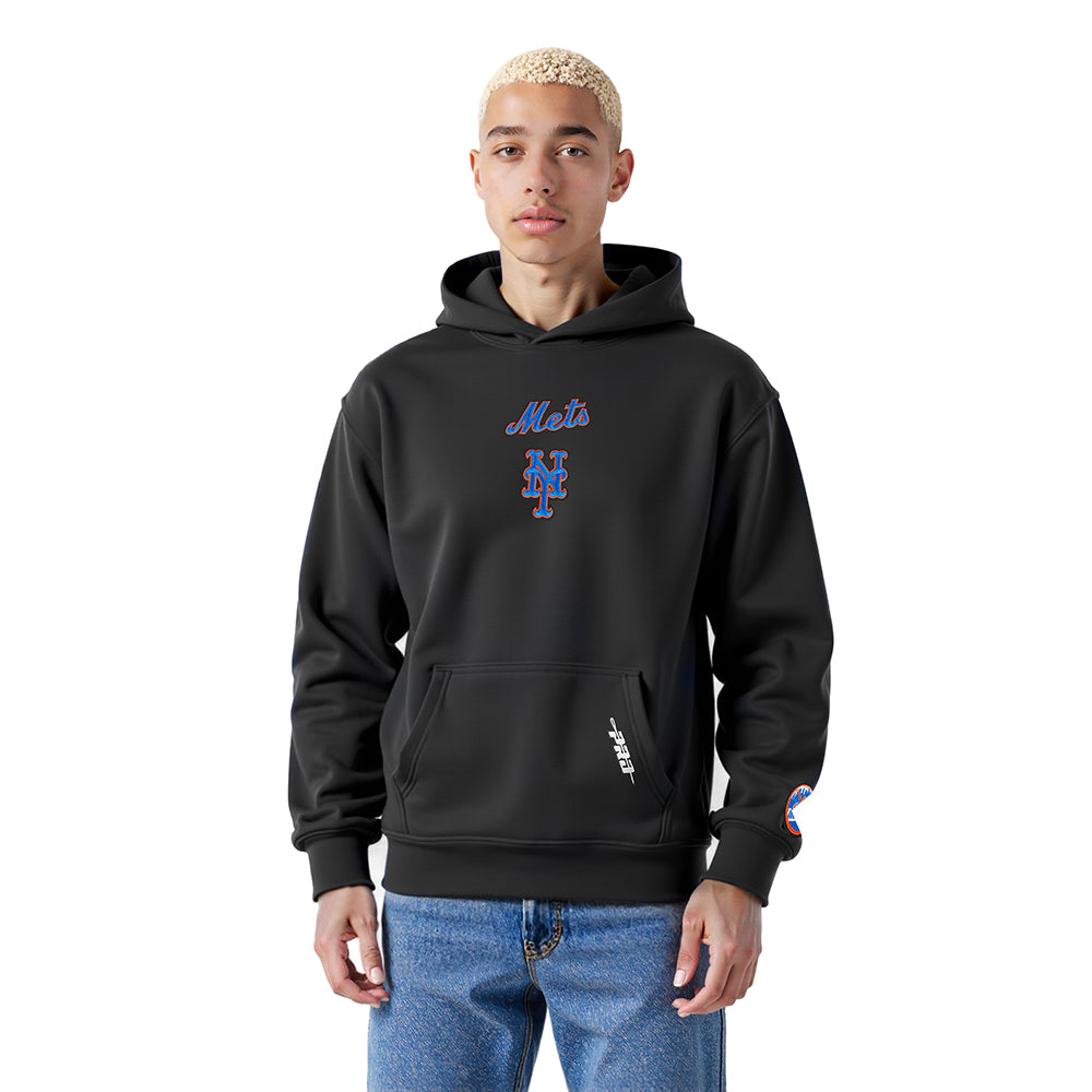 MLB NEW YORK METS WINGSPAN MEN'S DROP SHOULDER FLC PO HOODIE (BLACK)
