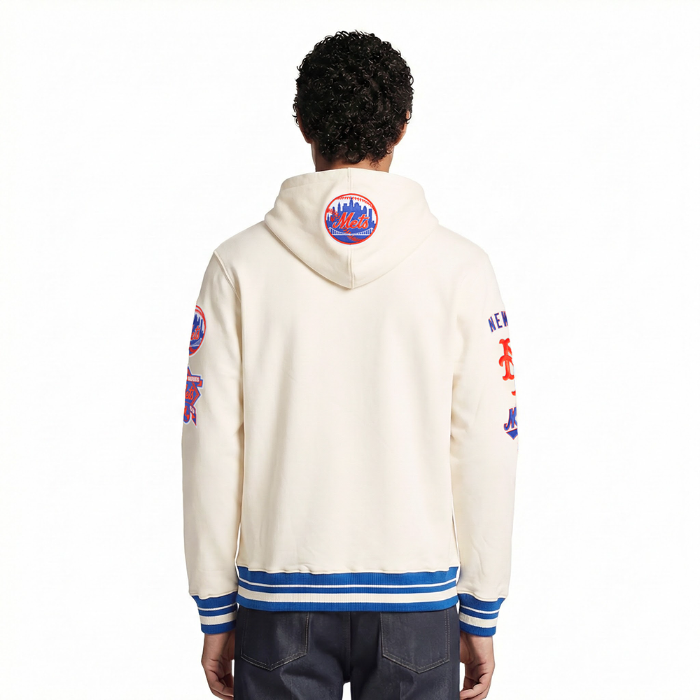 MLB NEW YORK METS RETRO CLASSICS MEN'S RIB FLC PO HOODIE (EGGSHELL/ROYAL BLUE)