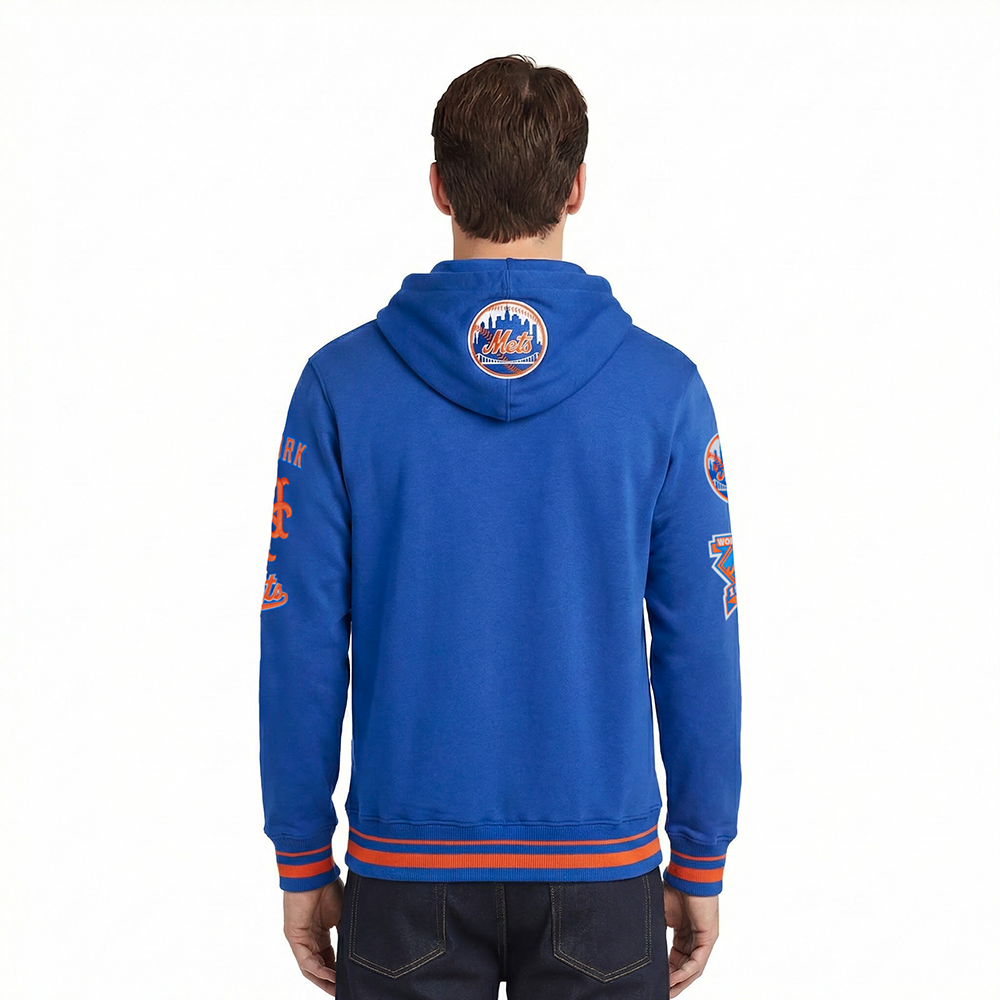 MLB NEW YORK METS RETRO CLASSICS MEN'S RIB FLC PO HOODIE (ROYAL/ORANGE/ROYAL)
