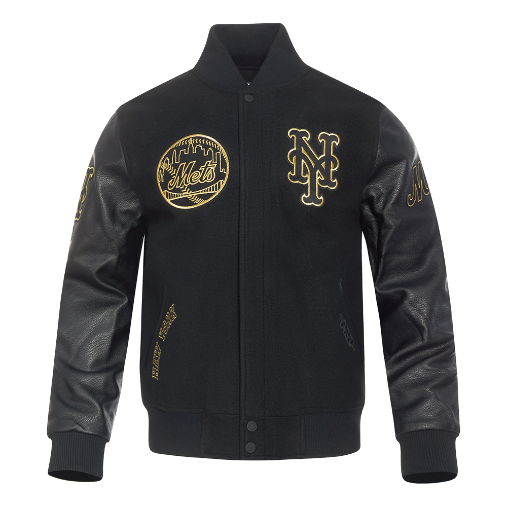 MLB NEW YORK METS BLACK & GOLD MEN'S WOOL VARSITY JACKET (JET BLACK ...