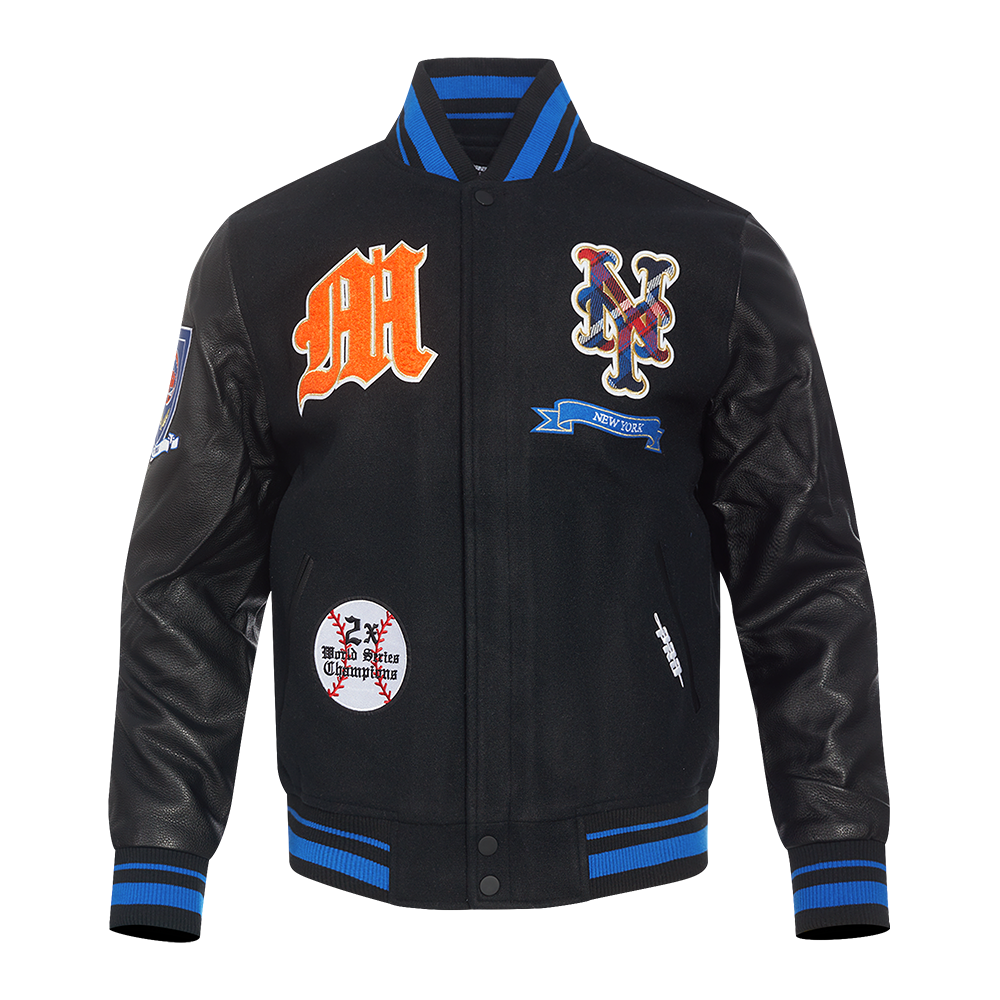 MLB NEW YORK METS PRO PREP MEN S WOOL VARSITY JACKET BLACK ROYAL BLUE Pro Standard