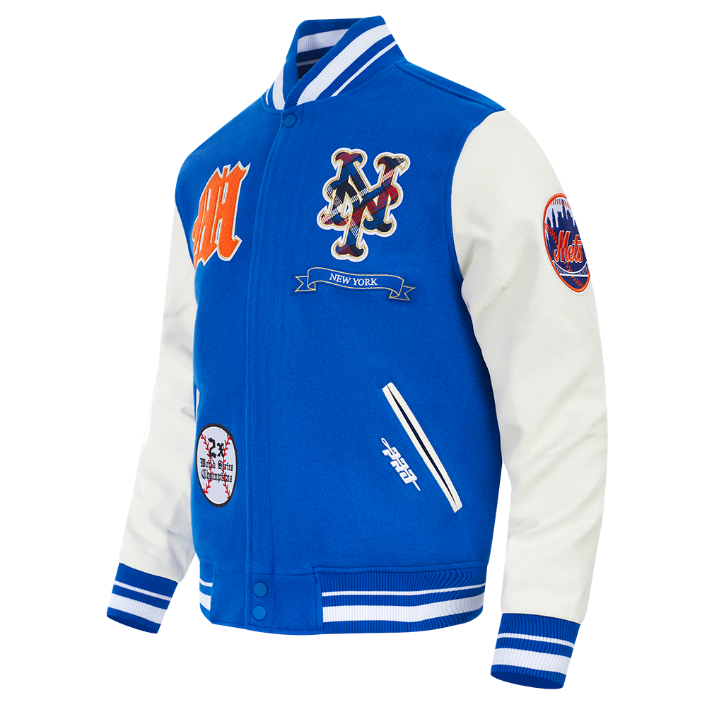 MLB NEW YORK METS PRO PREP MEN'S WOOL VARSITY JACKET (ROYAL BLUE/WHITE)