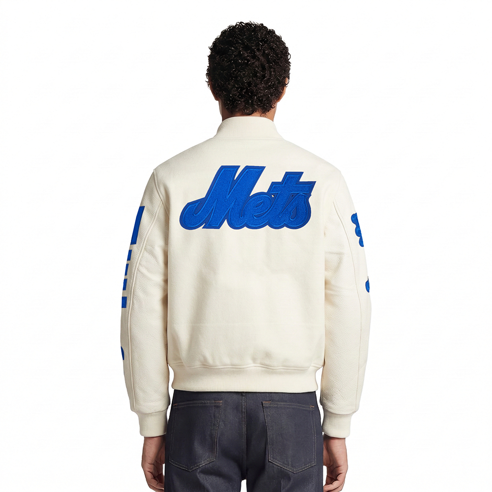MLB NEW YORK METS TRIPLE TONAL VARSITY JACKET (EGGSHELL)