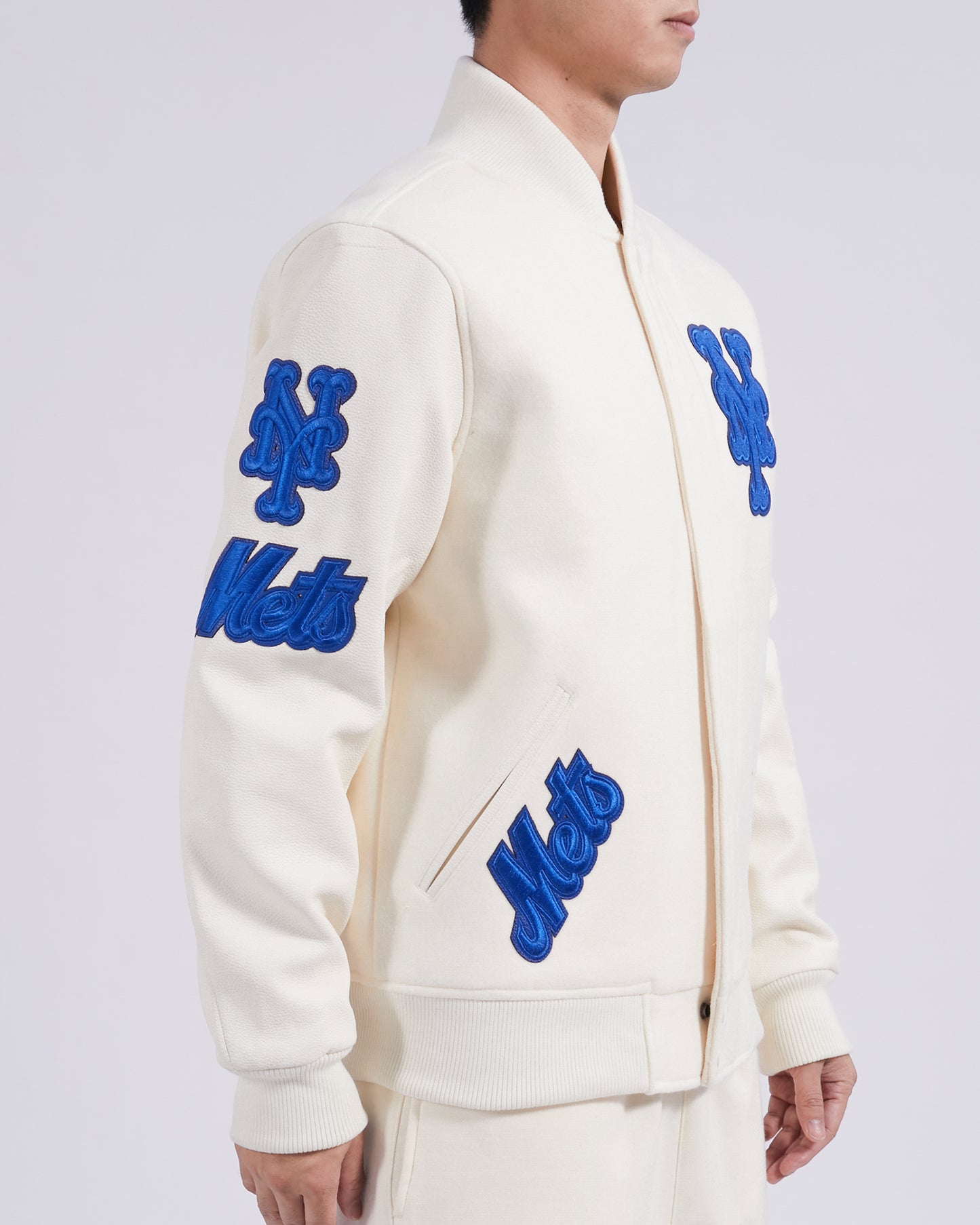 MLB NEW YORK METS TRIPLE TONAL VARSITY JACKET (EGGSHELL)