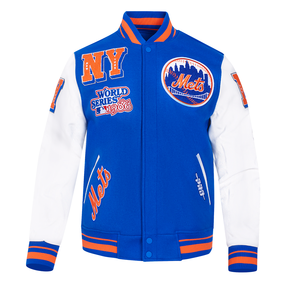 MLB NEW YORK METS MASHUP MEN'S RIB WOOL VARSITY JACKET (ROYAL/ORANGE/R ...