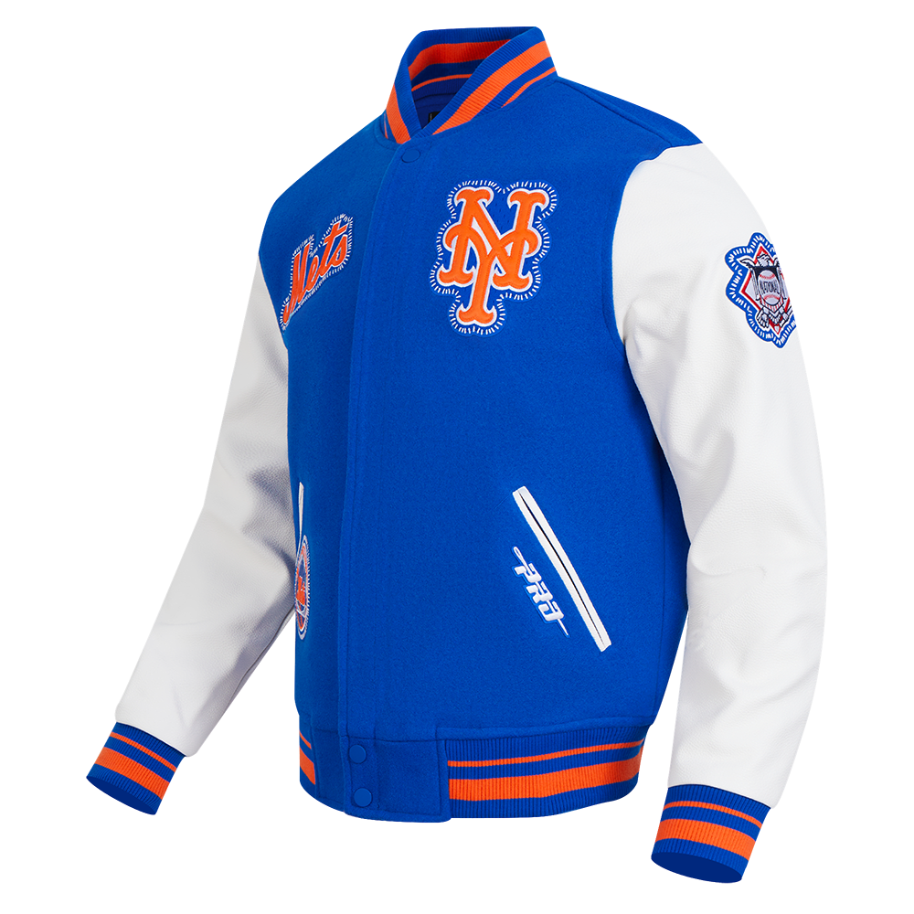 MLB NEW YORK METS DIY PICK STITCH MEN'S RIB WOOL VARSITY JACKET (ROYAL/ORANGE/ROYAL)