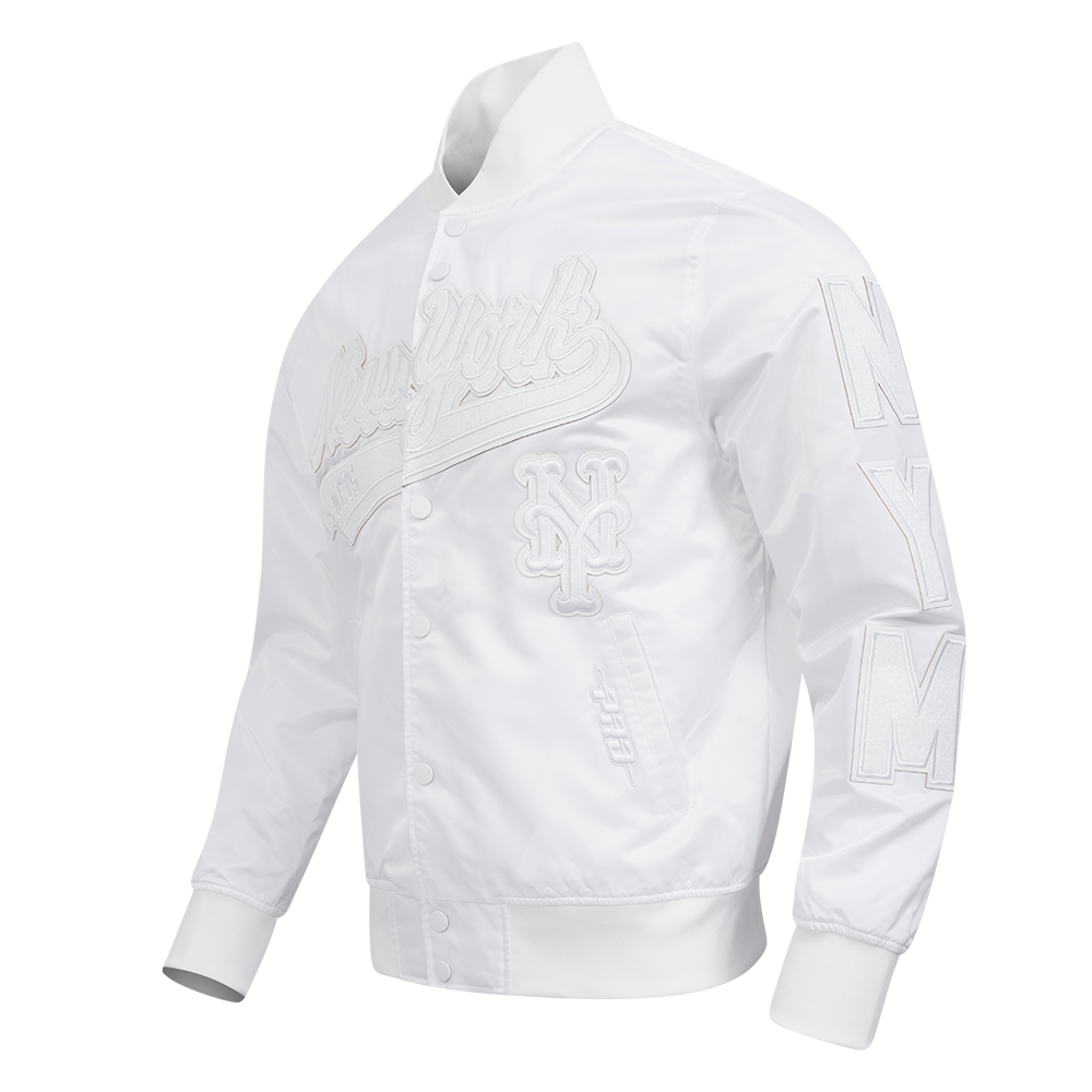 MLB NEW YORK METS WHITE OUT MEN'S SATIN JACKET (WHITE)