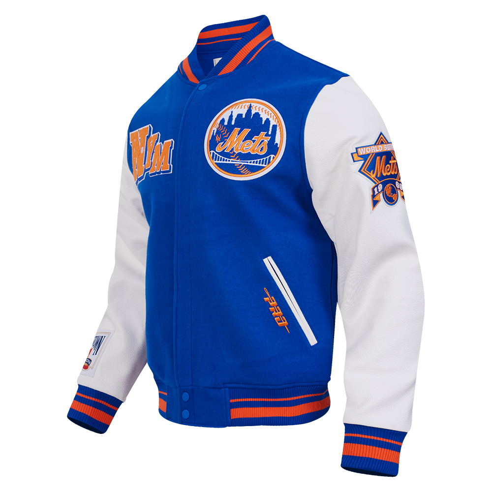 MLB NEW YORK METS BEST OF MEN'S RIB WOOL VARSITY JACKET (ROYAL/ORANGE/ROYAL)