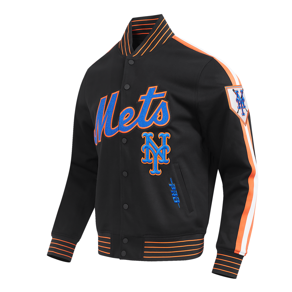 MLB NEW YORK METS CURRENT LOGO PRO GAME DAY MEN'S DOUBLE KNIT JACKET (BLACK/ORANGE/WHITE)