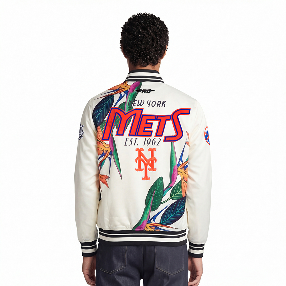 MLB NEW YORK METS PARADISE MEN'S SATIN JACKET (EGGSHELL/ BLACK)
