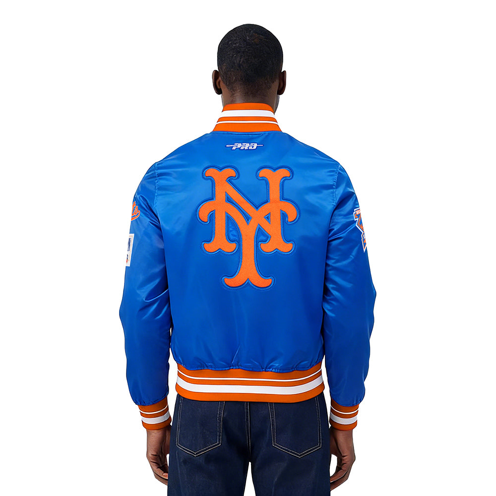 MLB NEW YORK METS RETRO CLASSICS MEN'S PRO SATIN YD RIB JACKET (ROYAL/ORANGE/ROYAL)