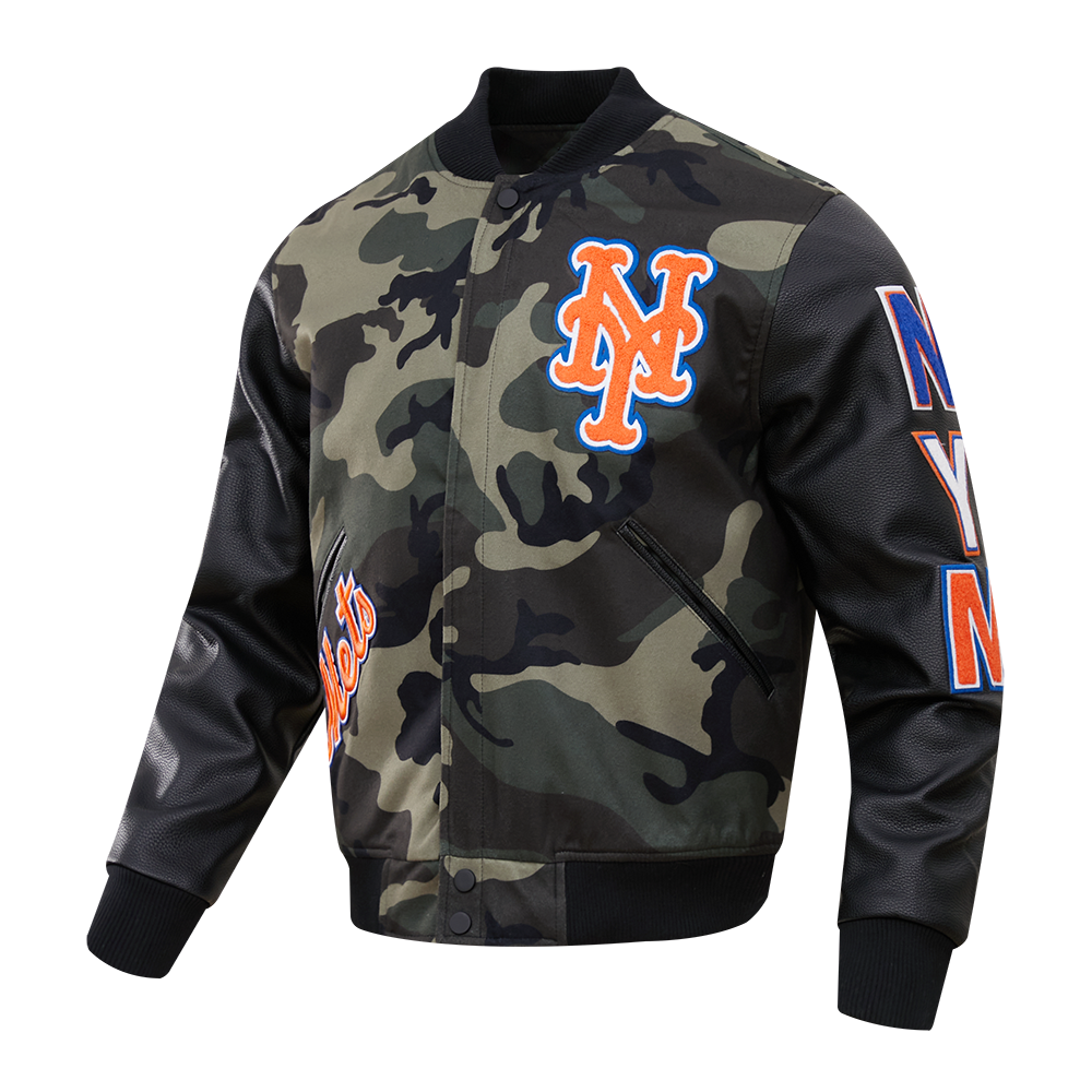 MLB NEW YORK METS CAMO LOGO VARSITY JACKET BLACK CAMO Pro Standard