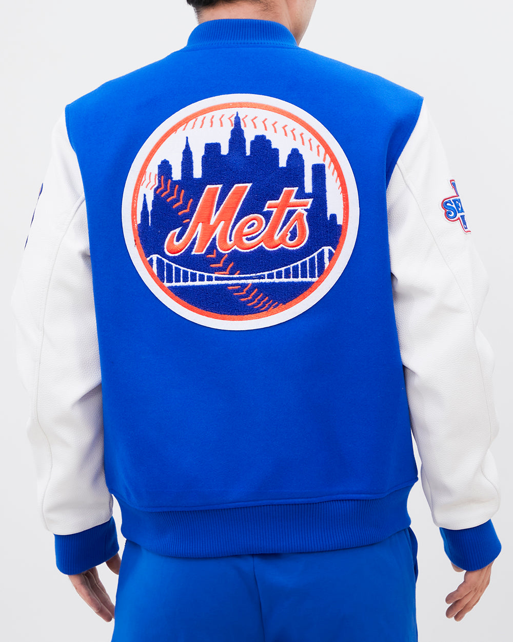Pro Standard Men's New York Mets Retro Rib MLB Wool Varsity Jacket, Eggshell Royal Blue / S