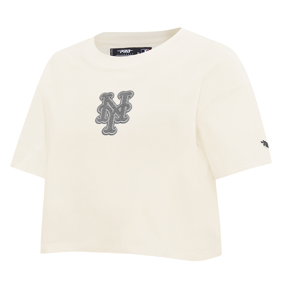 MLB NEW YORK METS REVERSE FRENCH TERRY WOMEN'S SINGLE JERSEY BOXY TOP (EGGSHELL)