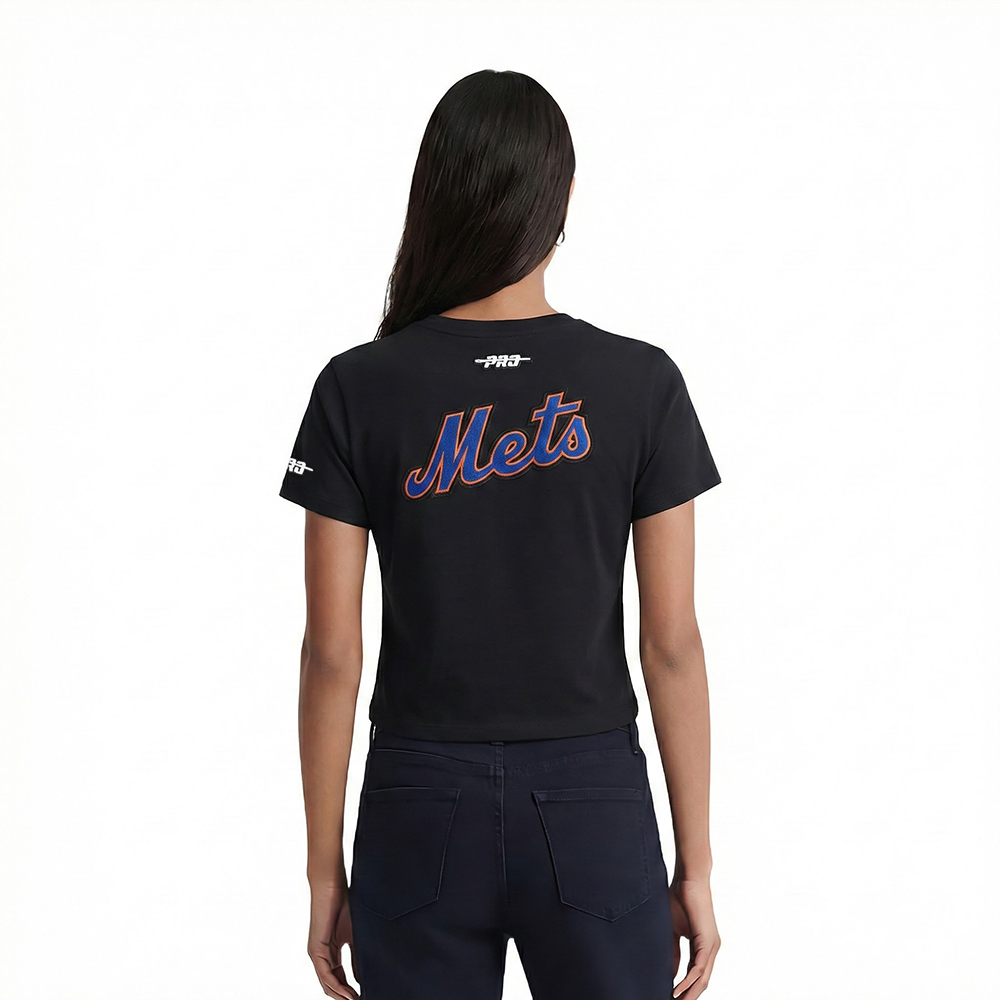 MLB NEW YORK METS GAME DAY CLASSICS WOMEN'S SINGLE JERSEY BABY DOLL TOP (BLACK)