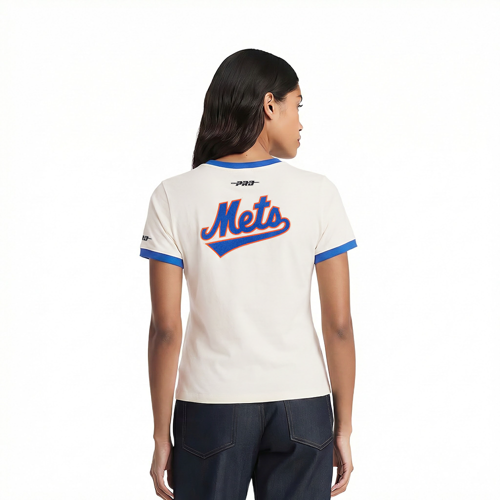 MLB NEW YORK METS RETRO CLASSICS WOMEN'S S/S SLIM TOP (EGGSHELL/ROYAL BLUE)