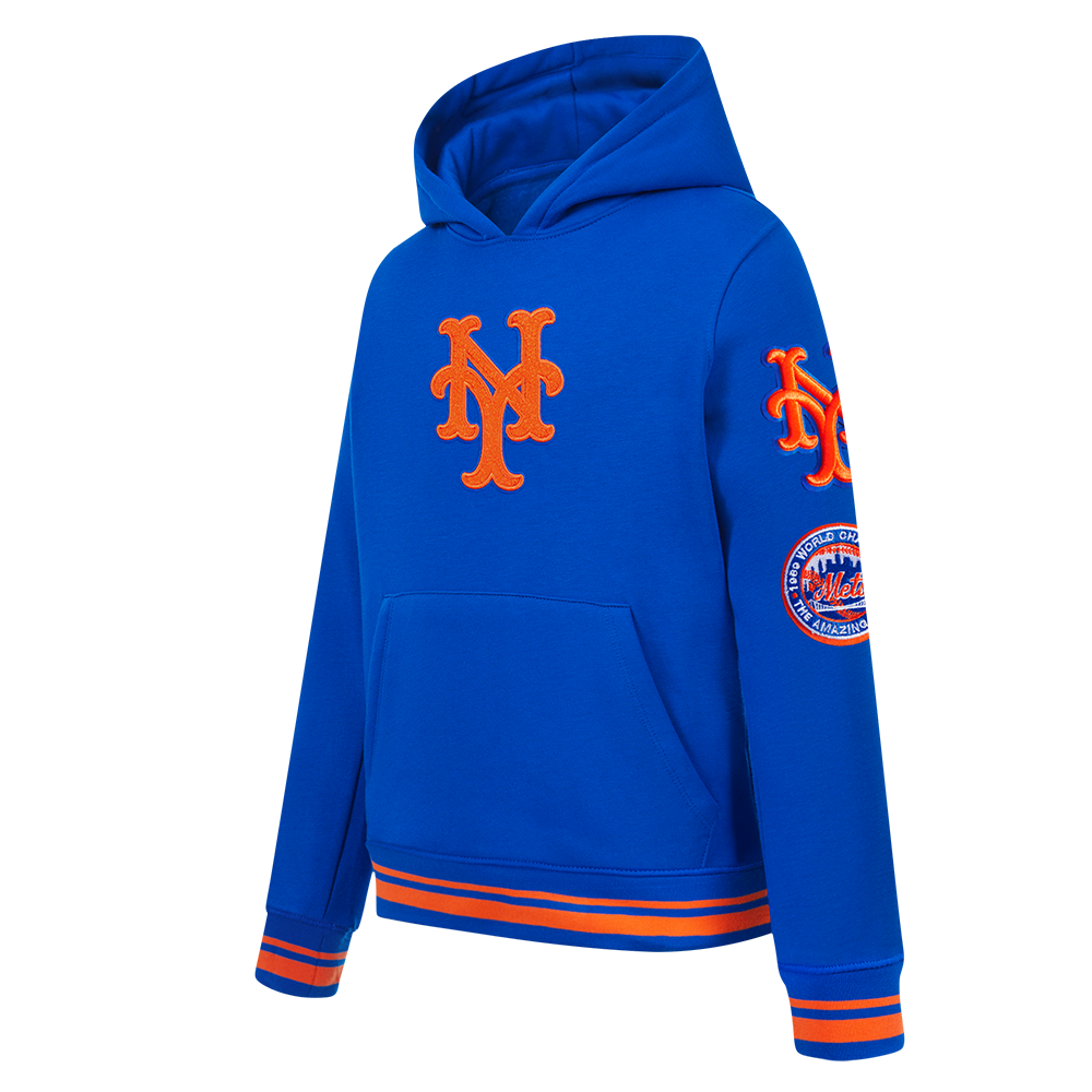 MLB NEW YORK METS RETRO CLASSIC BIG BOYS RIB FLEECE PULLOVER HOODIE (ROYAL/ORANGE/ROYAL)