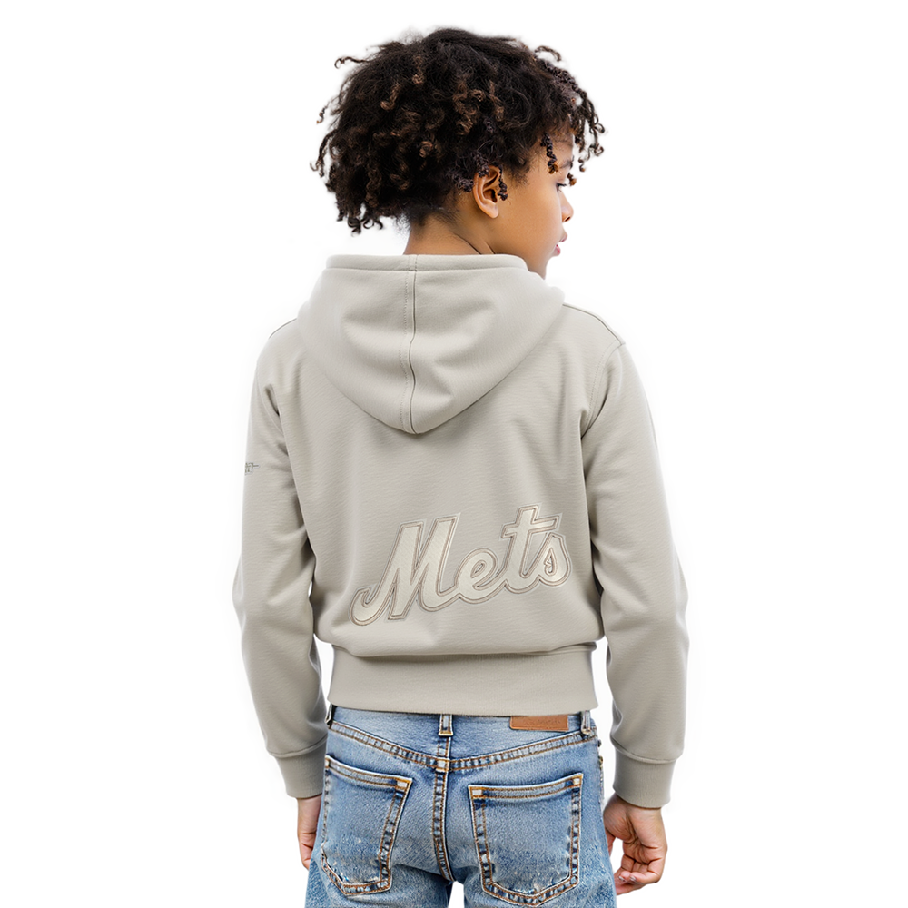 MLB NEW YORK METS NEUTRAL BIG GIRL'S  FLEECE PO HOODIE (TAUPE)