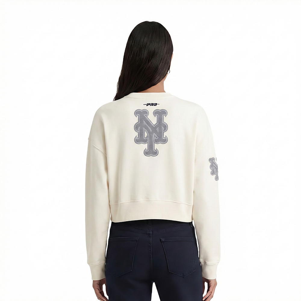 MLB NEW YORK METS REVERSE FRENCH TERRY WOMEN'S FLEECE CREWNECK (EGGSHELL)