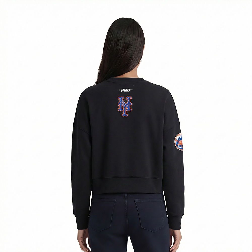 MLB NEW YORK METS GAME DAY CLASSICS WOMEN'S DOUBLE KNIT CREWNECK (BLACK)