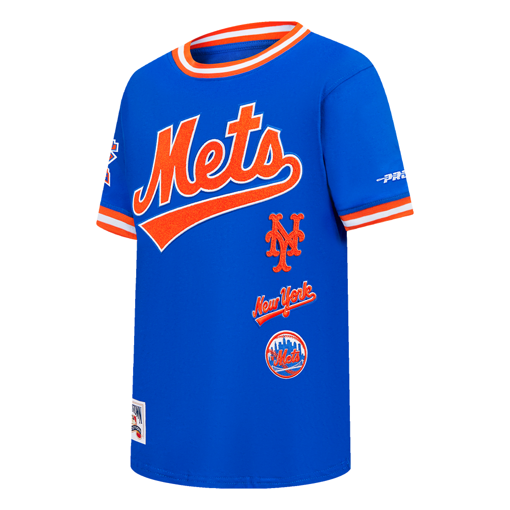 MLB NEW YORK METS RETRO CLASSIC LITTLE BOYS SHORT SLEEVE STRIPED RIB TOP (ROYAL BLUE/ORANGE)