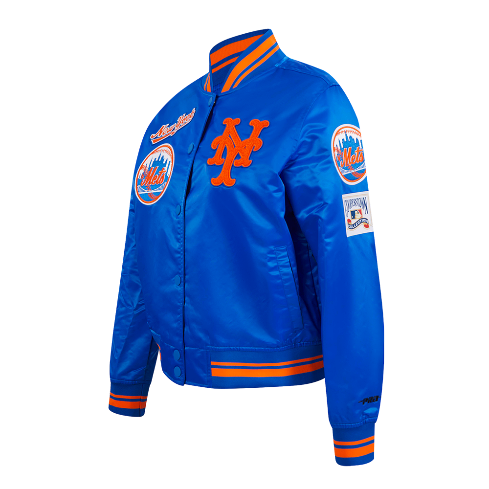 MLB NEW YORK METS RETRO CLASSIC WOMEN'S RIB SATIN JACKET (ROYAL/ORANGE/ROYAL)