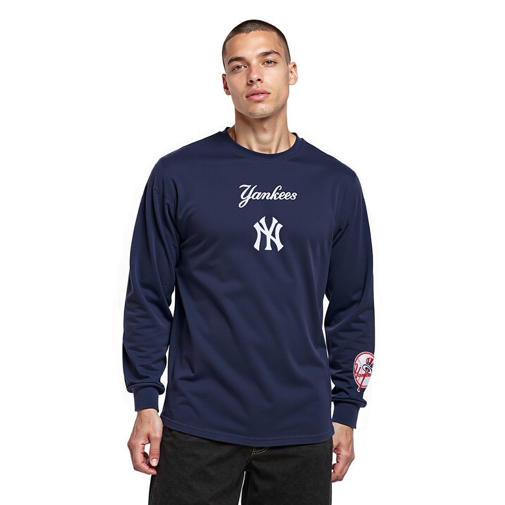 MLB NEW YORK YANKEES WINGSPAN MEN'S DROP SHOULDER LS TEE (MIDNIGHT NAVY)