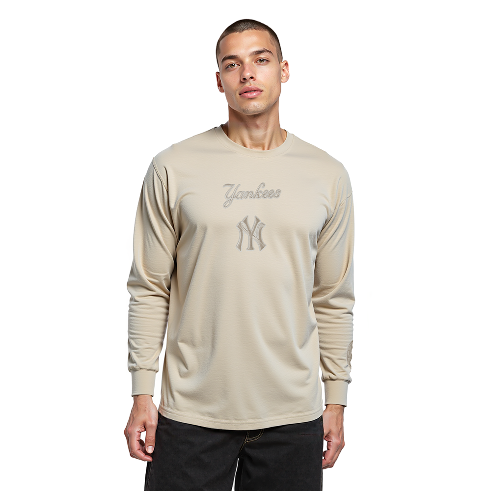 MLB NEW YORK YANKEES WINGSPAN MEN'S DROP SHOULDER LS TEE (TAUPE)