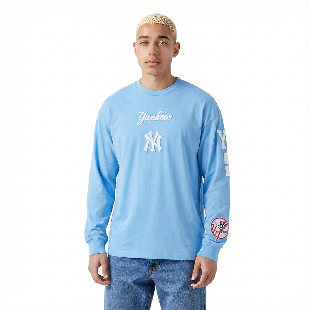 MLB NEW YORK YANKEES WINGSPAN MEN'S DROP SHOULDER LS TEE (UNIVERSITY BLUE)