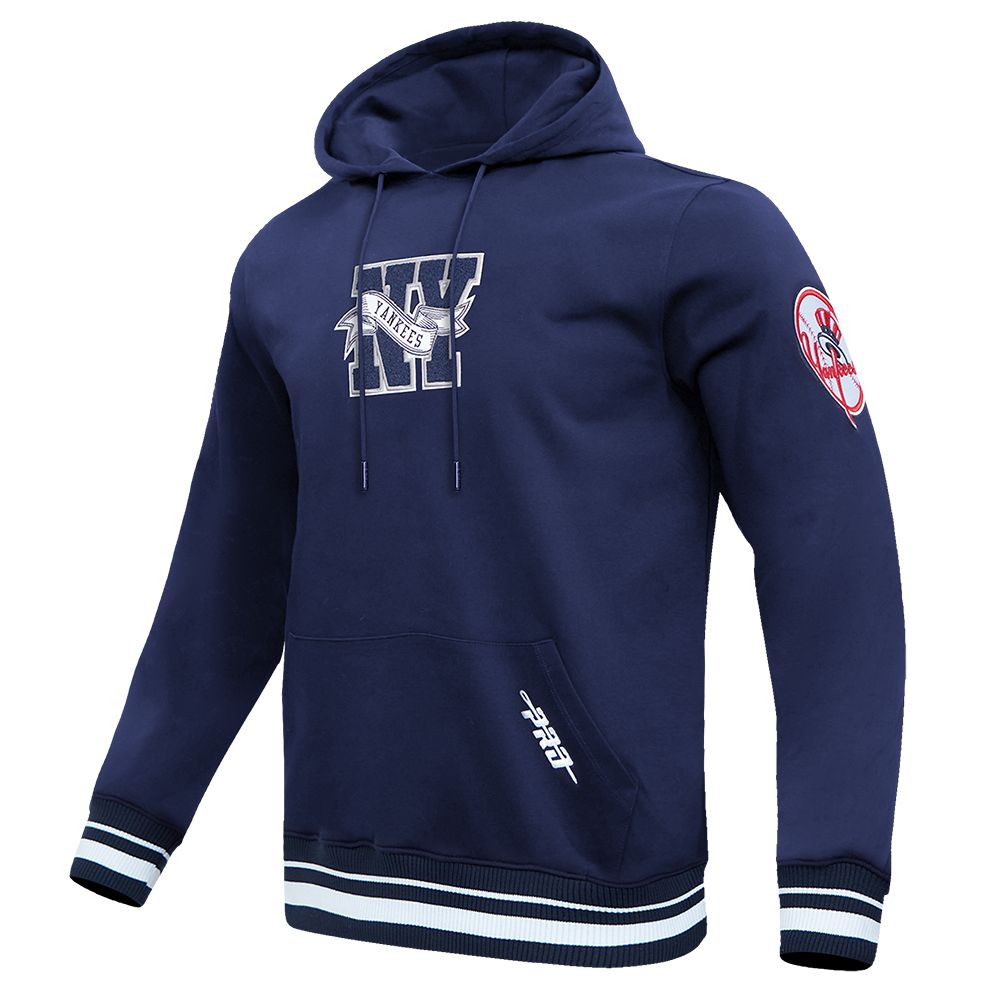 MLB NEW YORK YANKEES TEAM PENNATS MEN'S RIB FLC PO HOODIE (MIDNIGHT NAVY)