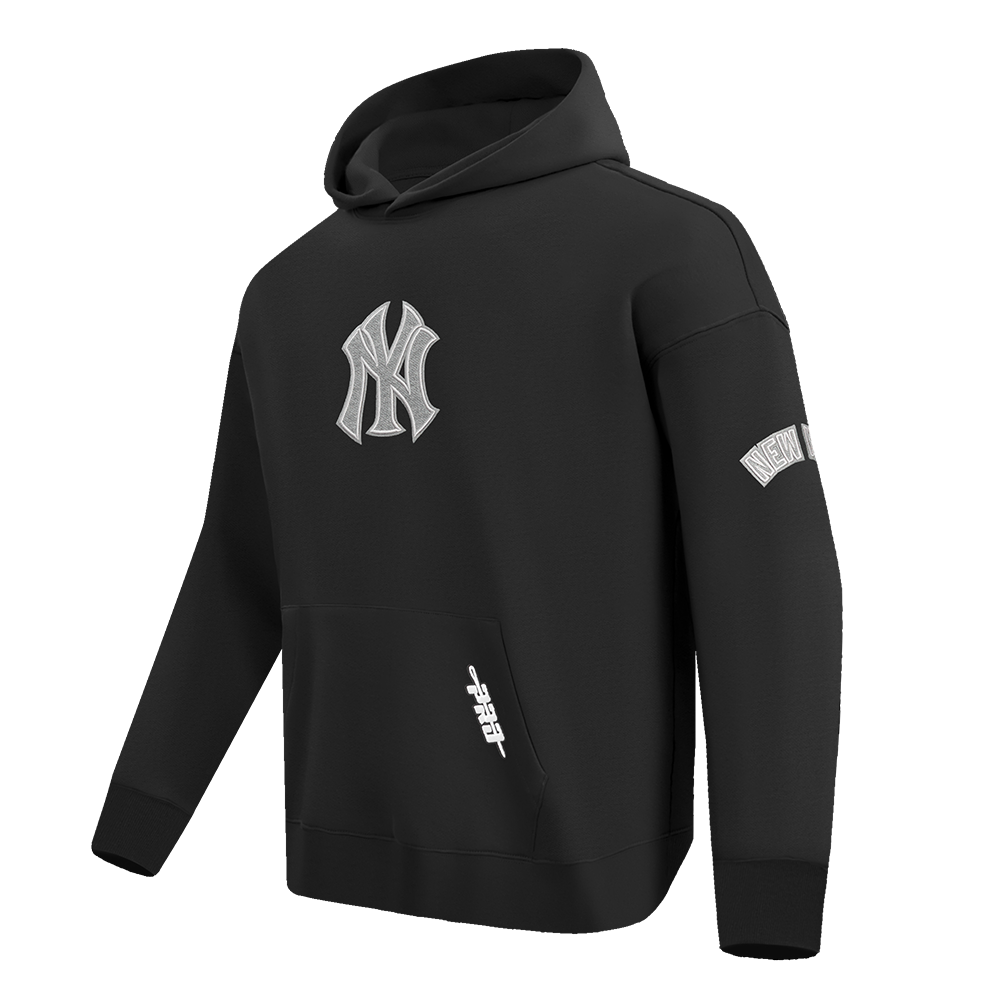MLB NEW YORK YANKEES REVERSE FRENCH TERRY MEN'S DROP SHOULDER FLC PO HOODIE (BLACK)