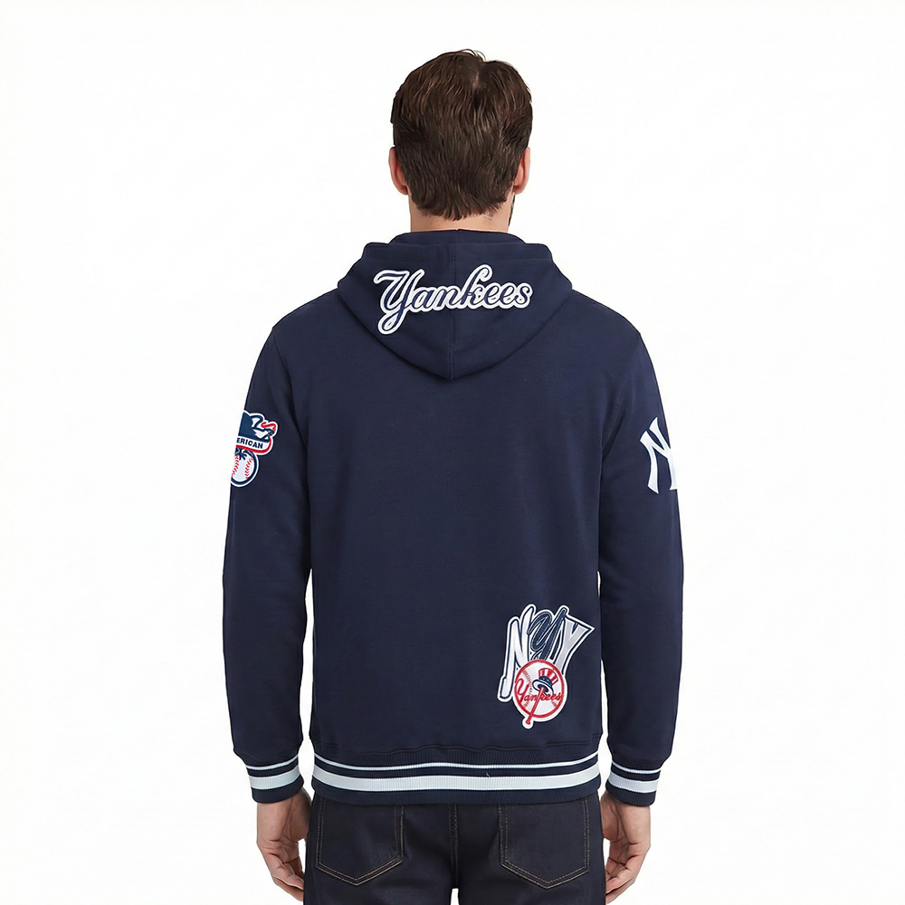 MLB NEW YORK YANKEES CITY RANSOM MEN'S RIB FLEECE PULLOVER HOODIE (MIDNIGHT NAVY)