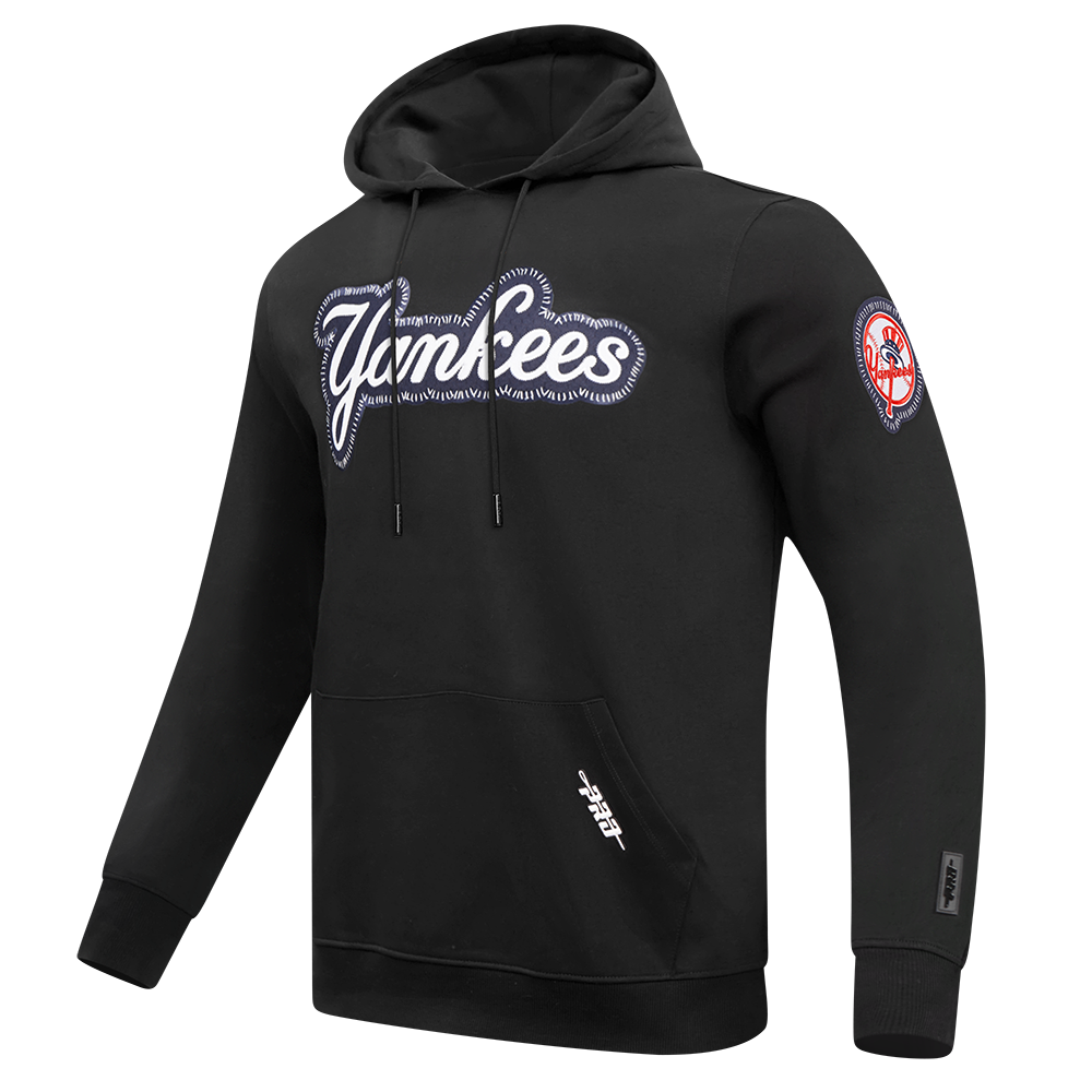 MLB NEW YORK YANKEES DIY PICK STITCH MEN'S DOUBLE KNIT PULLOVER HOODIE (BLACK)