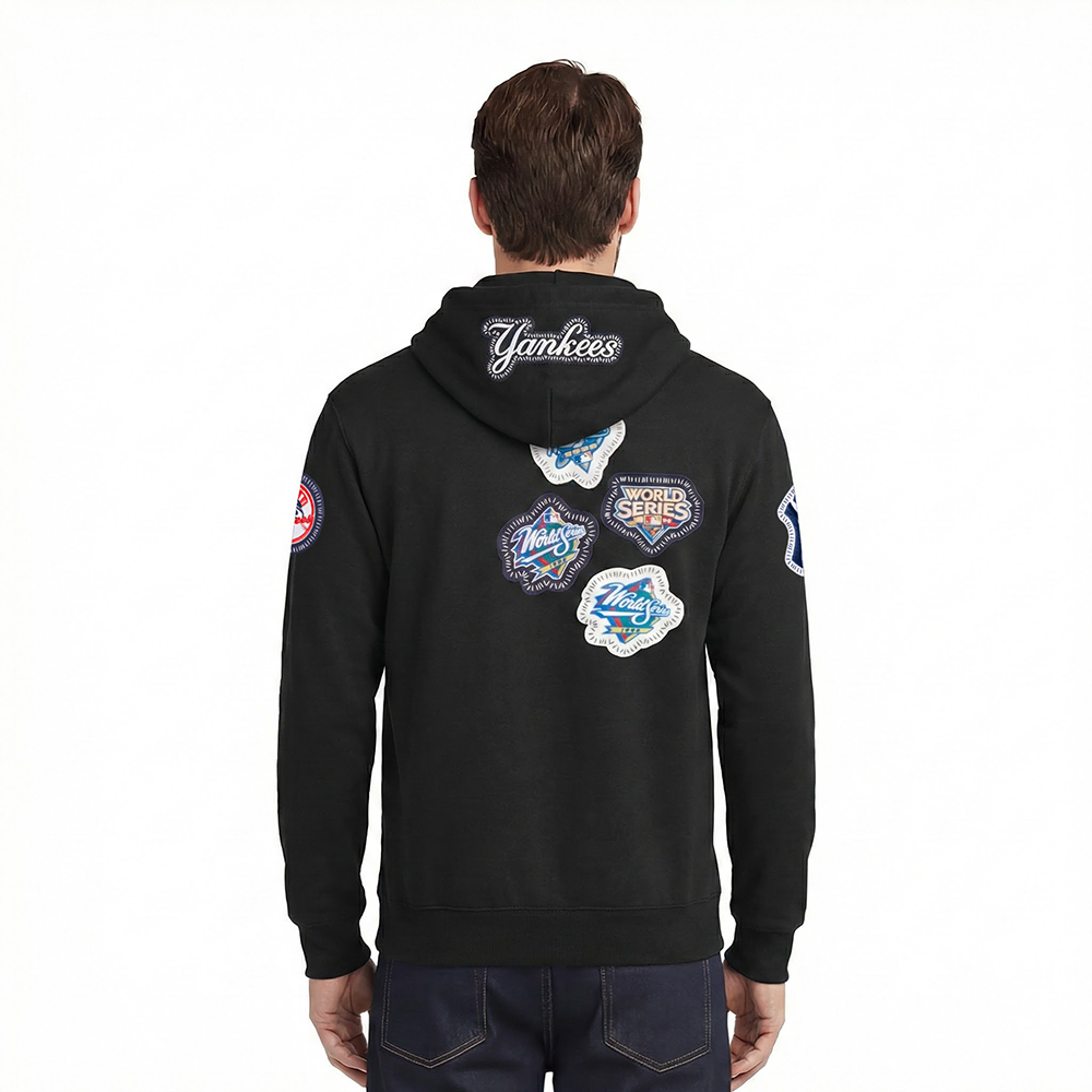 MLB NEW YORK YANKEES DIY PICK STITCH MEN'S DOUBLE KNIT PULLOVER HOODIE (BLACK)