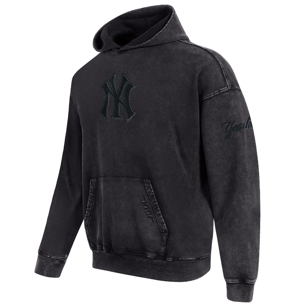 MLB NEW YORK YANKEES WASHED CLASSIC MEN'S ENZYME WASH DROP SHOULDER FT PO HOODIE (WASHED BLACK)