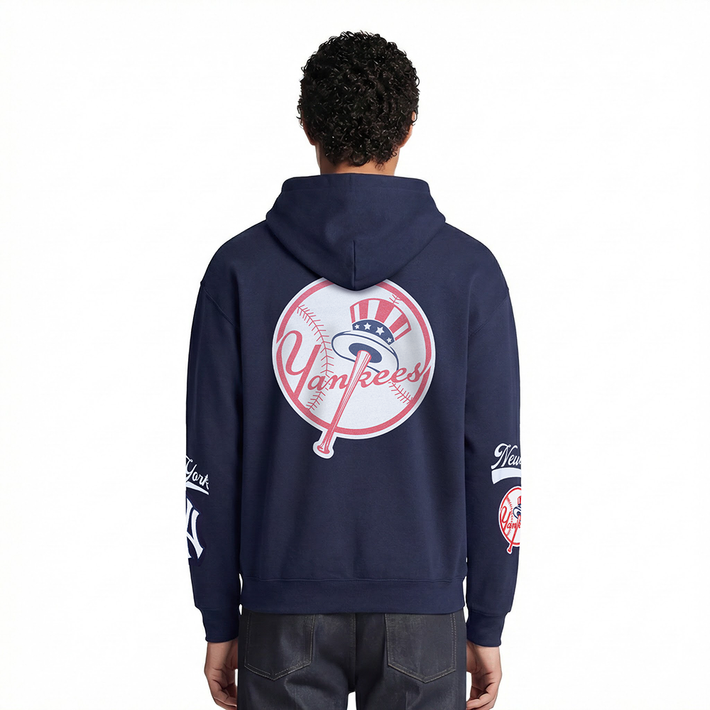 MLB NEW YORK YANKEES LIVING LARGE MEN'S DROP SHOULDER FLC PO HOODIE (MIDNIGHT NAVY)