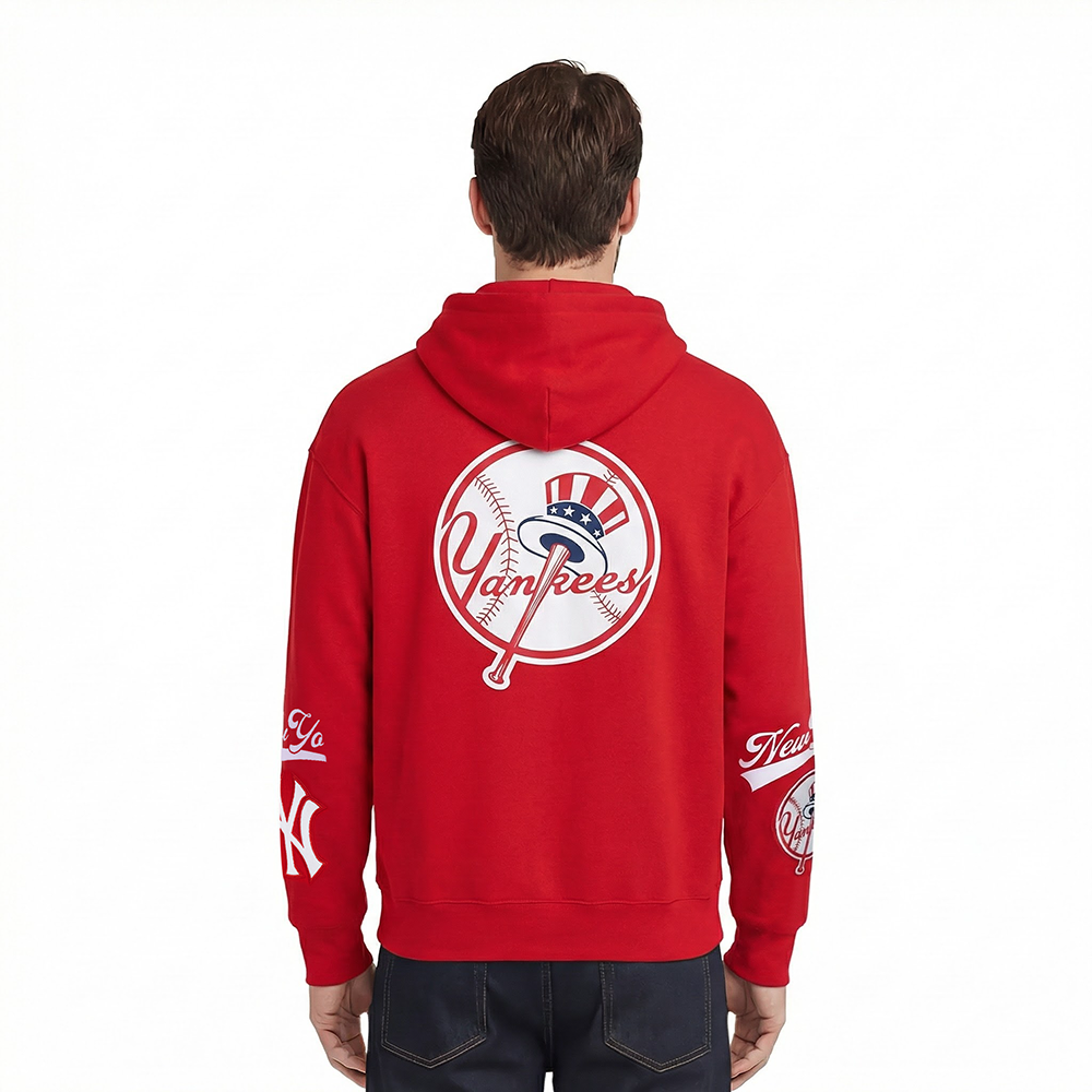 MLB NEW YORK YANKEES LIVING LARGE MEN'S DROP SHOULDER FLC PO HOODIE (RED)