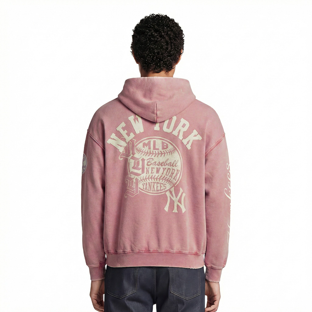 NEW YORK YANKEES STREET TEAM MEN'S ENZYME WASH DS FT PO HOODIE (WASHED MAUVE)