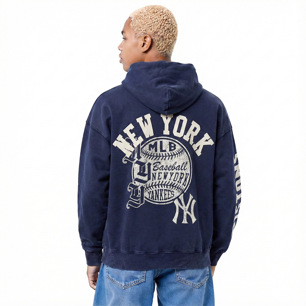 NEW YORK YANKEES STREET TEAM MEN'S ENZYME WASH DS FT PO HOODIE (WASHED MIDNIGHT NAVY)