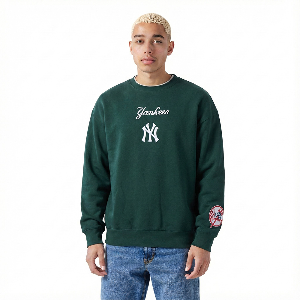 MLB NEW YORK YANKEES WINGSPAN MEN'S DROP SHOULDER FLC CREWNECK (FOREST GREEN)