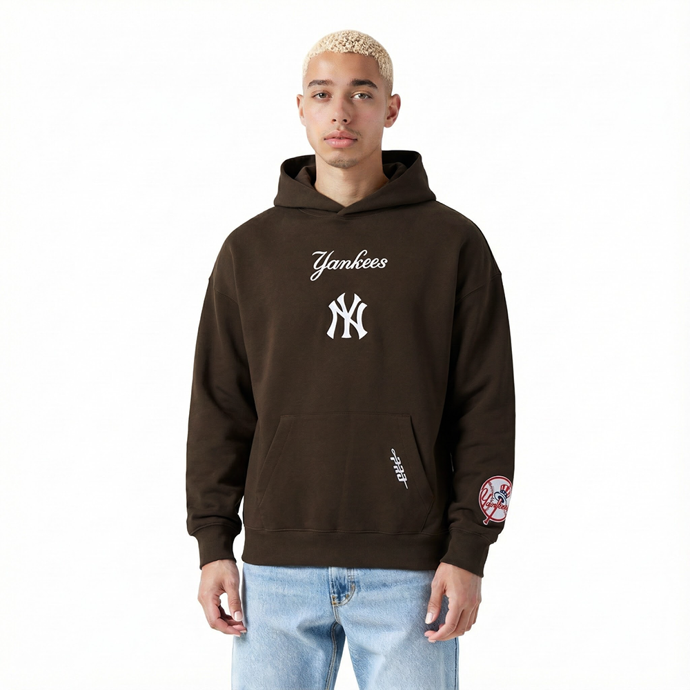 MLB NEW YORK YANKEES WINGSPAN MEN'S DROP SHOULDER FLC PO HOODIE (BROWN)