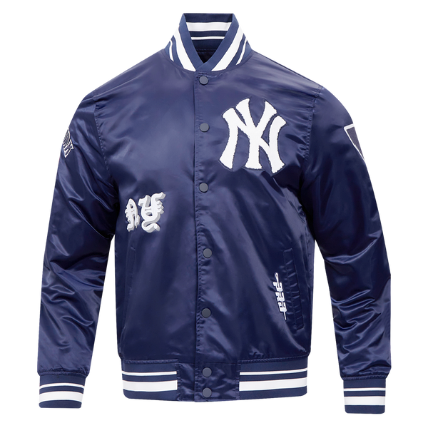 MLB NEW YORK YANKEES OLD ENGLISH MEN'S RIB SATIN JACKET (MIDNIGHT NAVY –  Pro Standard