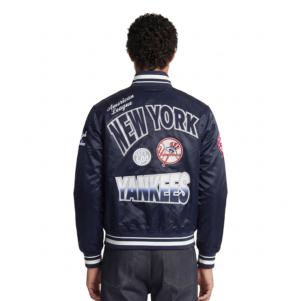 MLB NEW YORK YANKEES TURN IT UP MEN'S RIB SATIN JACKET (MIDNIGHT NAVY)