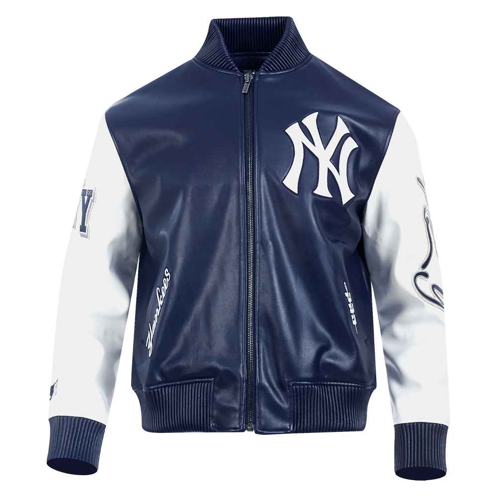 MLB NEW YORK YANKEES CITY SIGNATURE MEN'S LEATHER VARSITY JACKET (MIDN ...