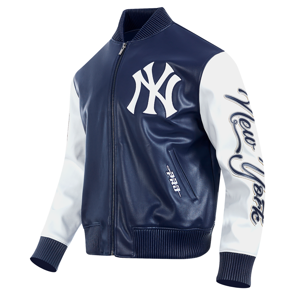 MLB NEW YORK YANKEES CITY SIGNATURE MEN'S LEATHER VARSITY JACKET (MIDN ...