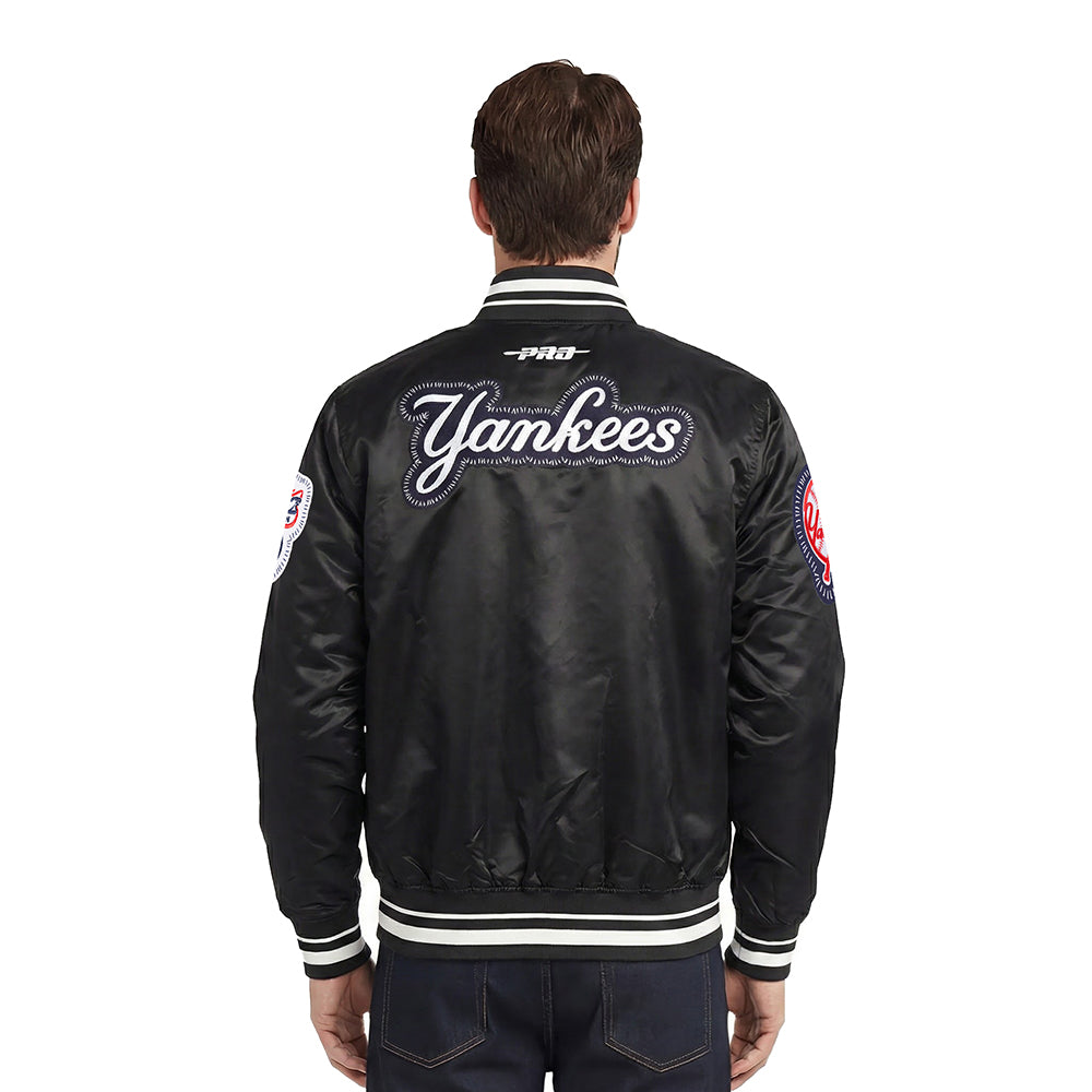 MLB NEW YORK YANKEES DIY PICK STITCH MEN'S RIB SATIN JACKET (BLACK)