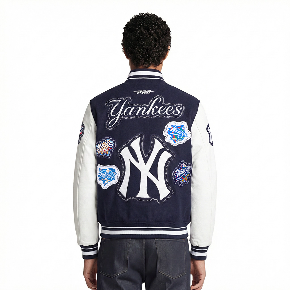 MLB NEW YORK YANKEES DIY PICK STITCH MEN'S RIB WOOL VARSITY JACKET (MIDNIGHT NAVY/WHITE)