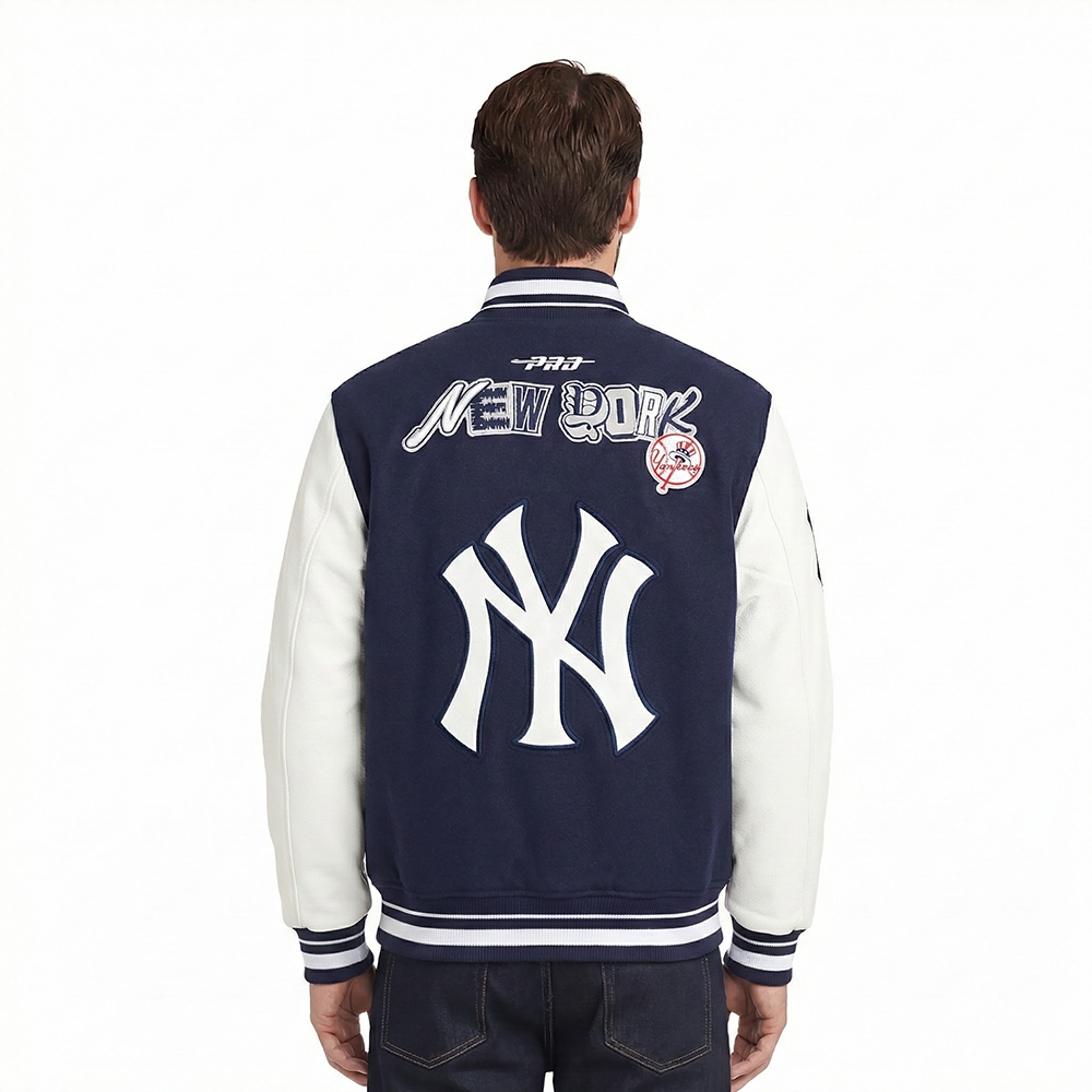 MLB NEW YORK YANKEES CITY RANSOM MEN'S RIB WOOL VARSITY JACKET (MIDNIGHT NAVY/WHITE)