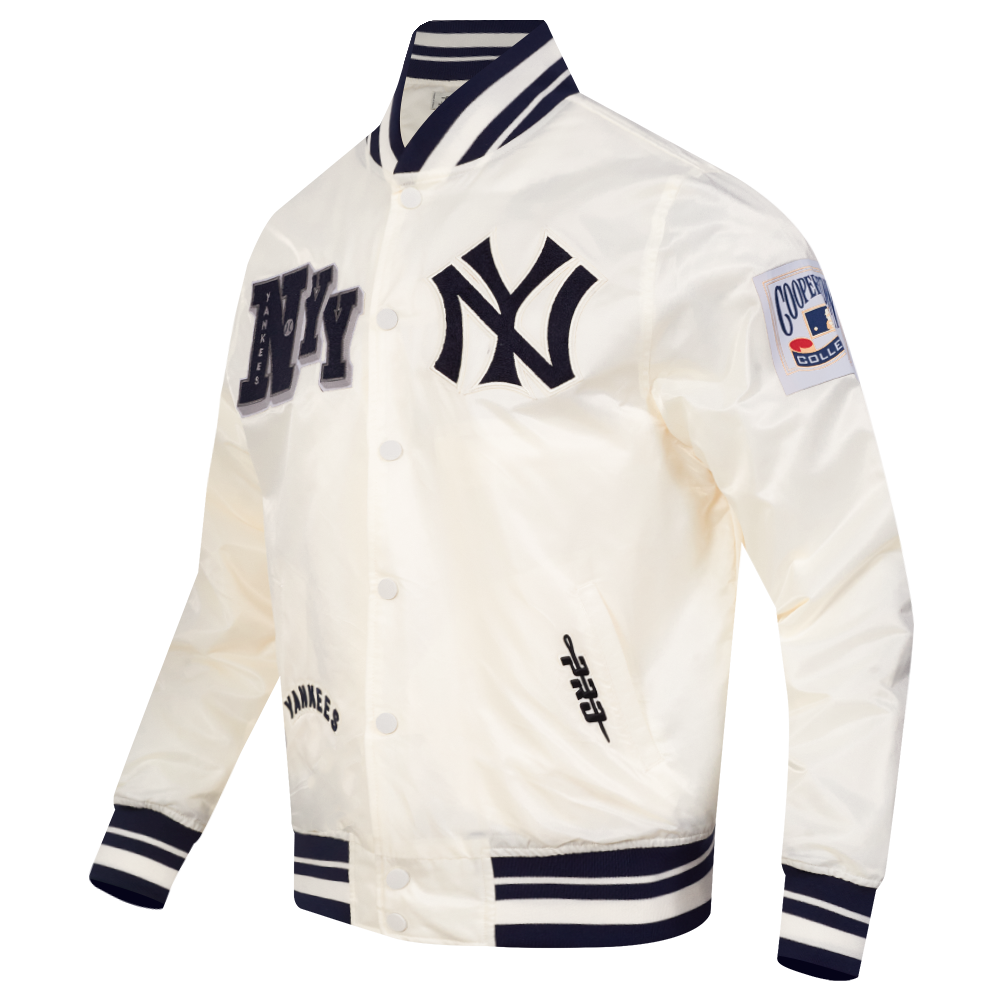 MLB NEW YORK YANKEES BEST OF MEN'S RIB SATIN JACKET (EGGSHELL/ MIDNIGHT NAVY)