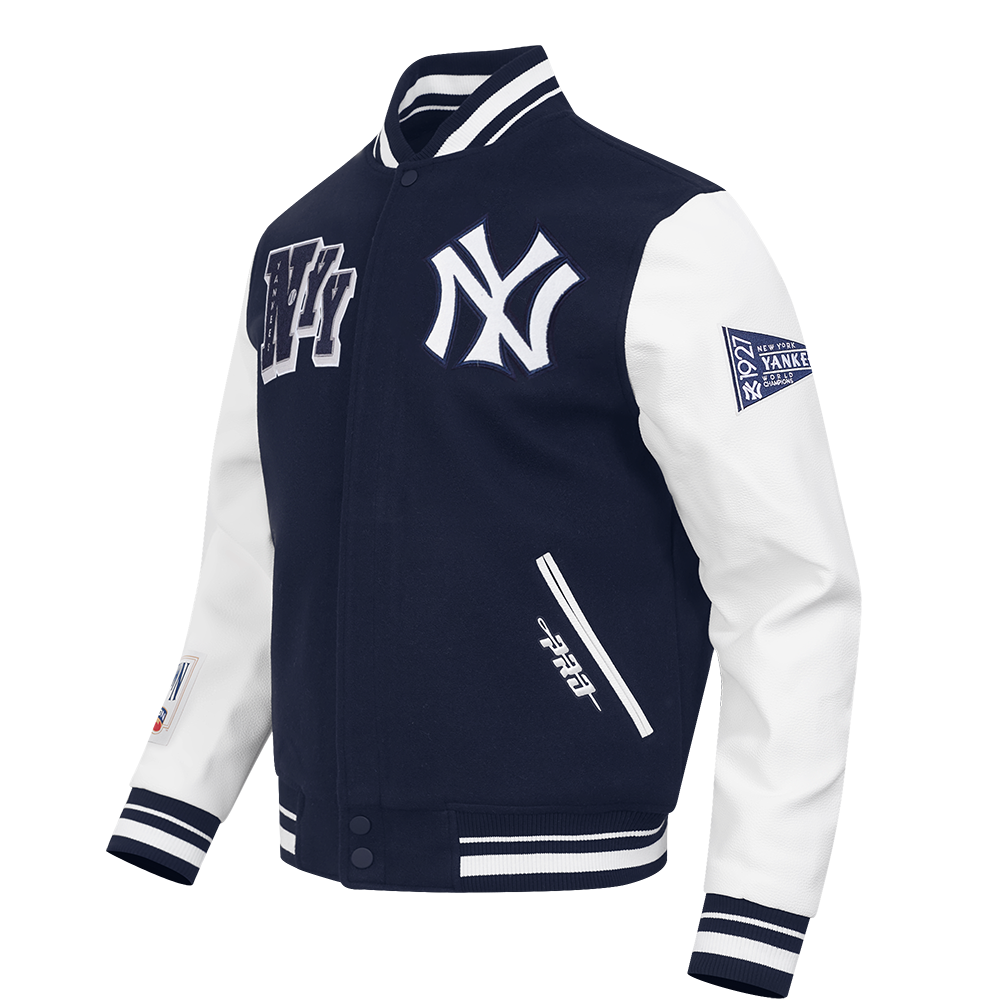 MLB NEW YORK YANKEES BEST OF MEN'S RIB WOOL VARSITY JACKET (MIDNIGHT NAVY/WHITE)